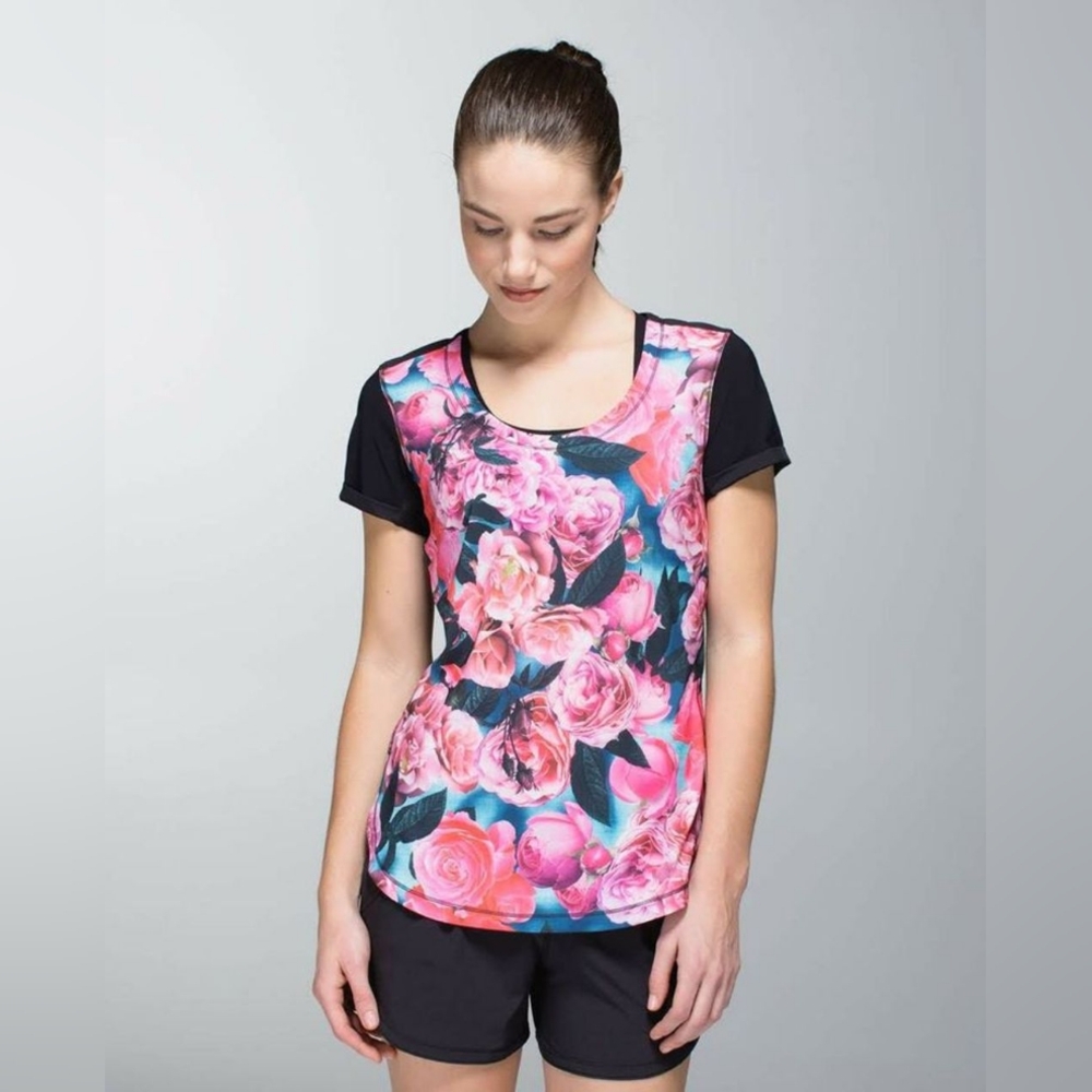 lululemon athletica Floral Short Sleeve Tee - Pink and Black